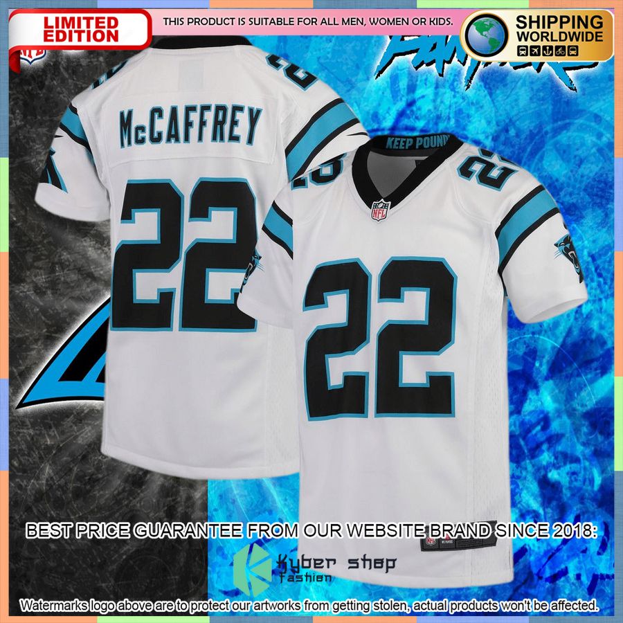 Christian McCaffrey Carolina Panthers Youth White Football Jersey 4 Christian McCaffrey Carolina Panthers Youth White Football Jersey word3