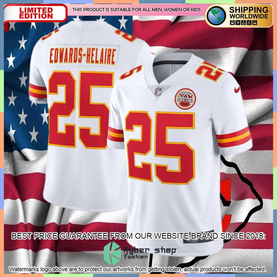 Clyde Edwards-Helaire Kansas City Chiefs Vapor White Football Jersey 4 Clyde Edwards-Helaire Kansas City Chiefs Vapor White Football Jersey word1