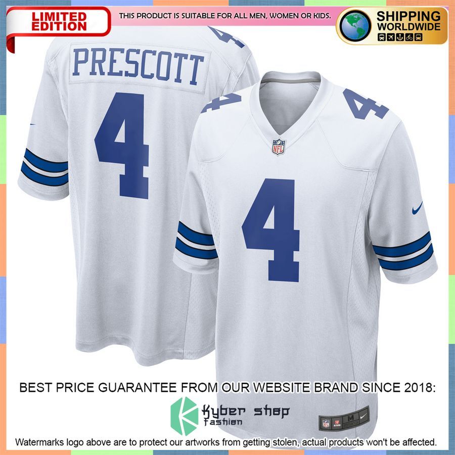 Dak Prescott Dallas Cowboys Team White Football Jersey