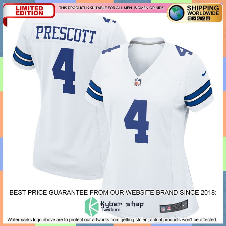 Dak Prescott Dallas Cowboys Women's Team White Football Jersey