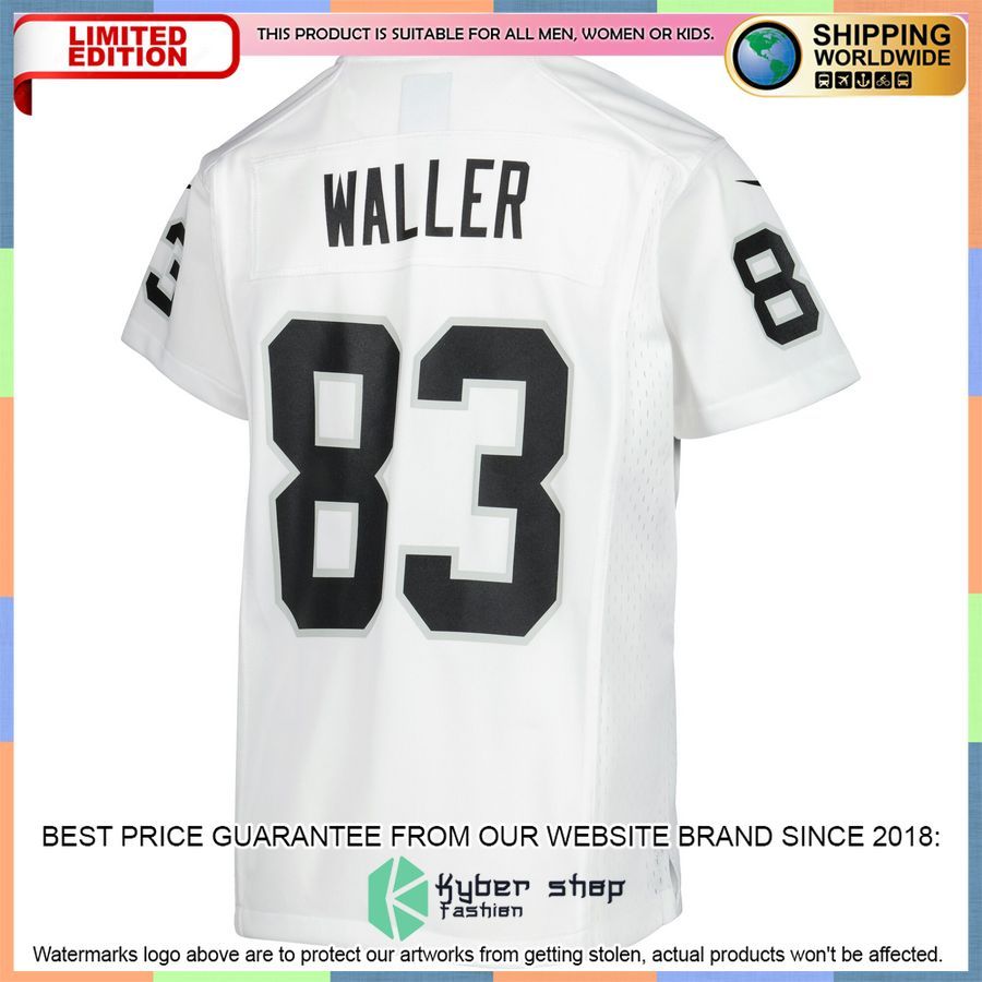 Darren Waller Las Vegas Raiders Youth White Football Jersey 3 Darren Waller Las Vegas Raiders Youth White Football Jersey word3