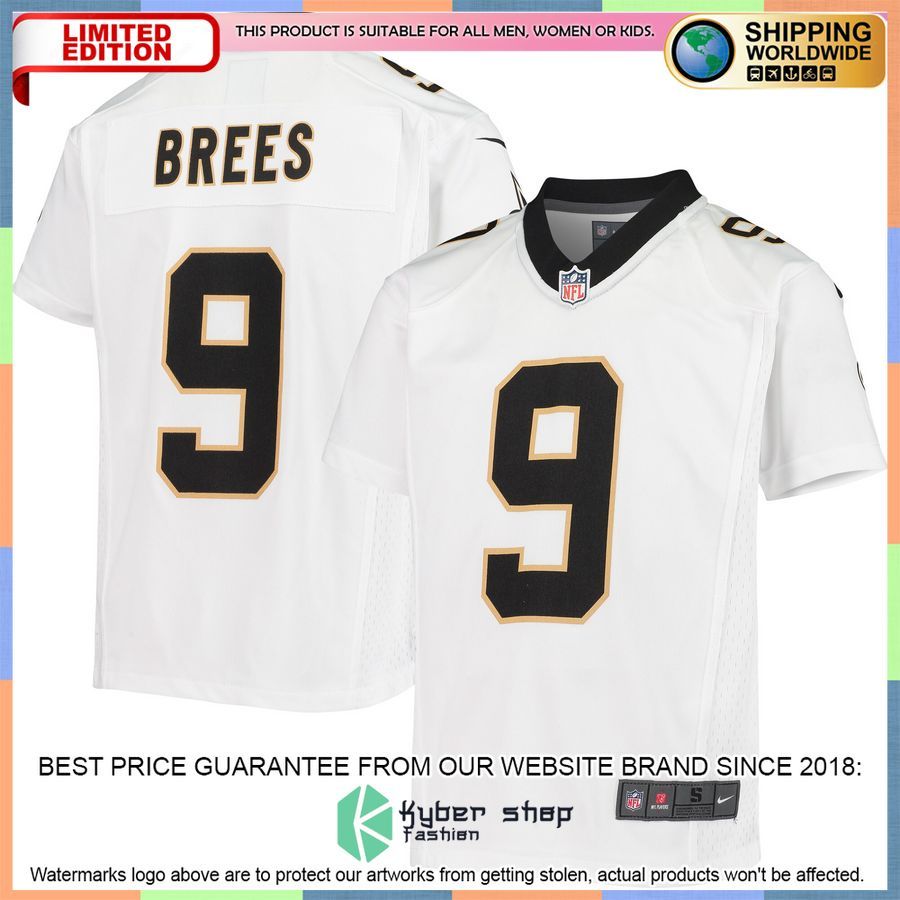 Drew Brees New Orleans Saints Youth White Football Jersey
