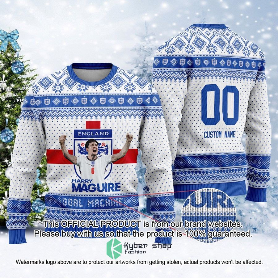 England Harry Maguire Custom Name And Number FiFa World Cup Qatar 2022 Christmas Sweater
