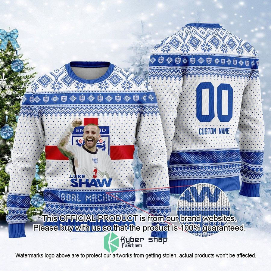 England Luke Shaw Custom Name And Number FiFa World Cup Qatar 2022 Christmas Sweater