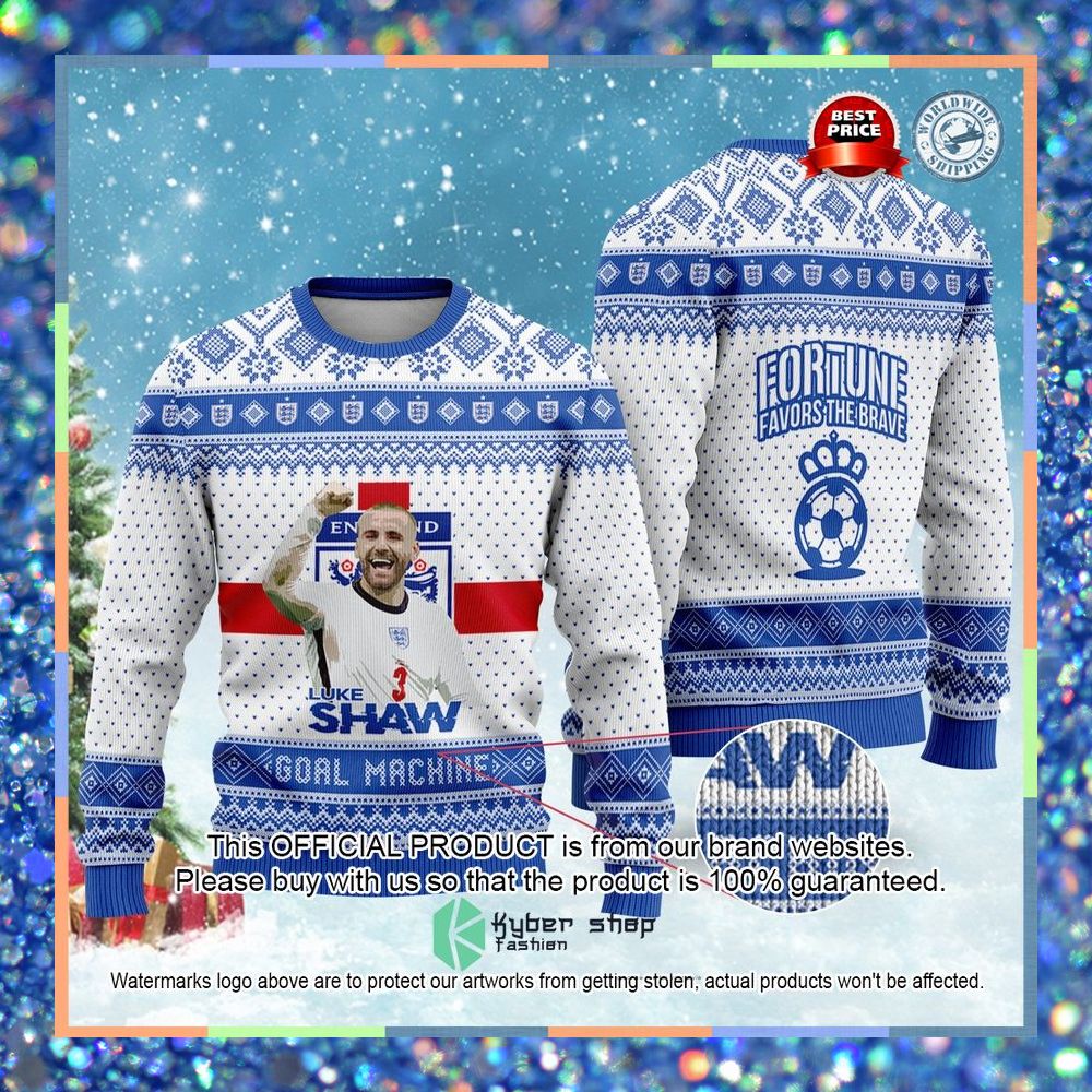 England Luke Shaw Fortune Favors The Brave FiFa World Cup Qatar 2022 Christmas Sweater 3 England Luke Shaw Fortune Favors The Brave FiFa World Cup Qatar 2022 Christmas Sweater word2