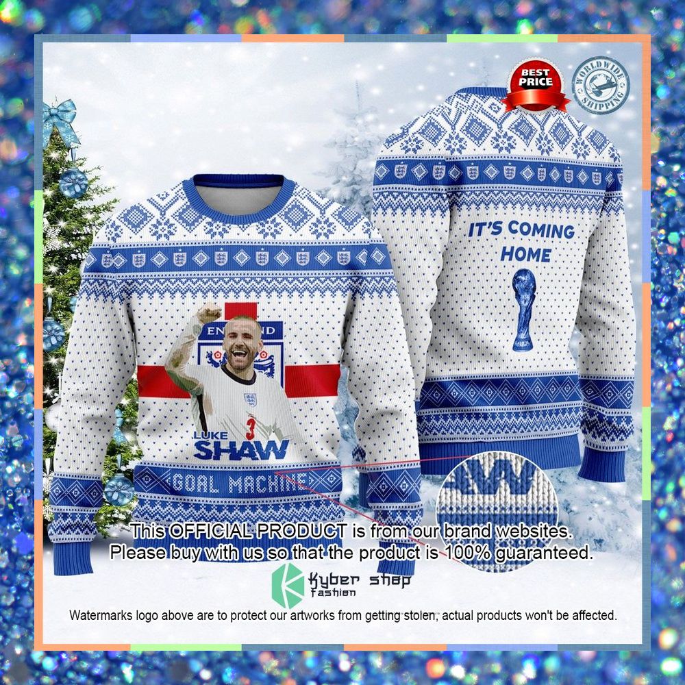 England Luke Shaw It's Coming Home FiFa World Cup Qatar 2022 Christmas Sweater 3 England Luke Shaw It's Coming Home FiFa World Cup Qatar 2022 Christmas Sweater word3