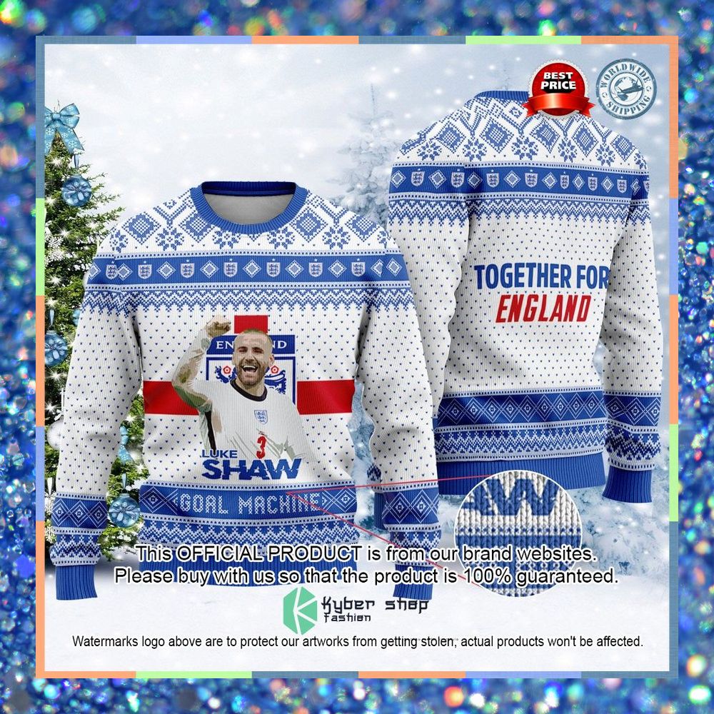 England Luke Shaw Together For England FiFa World Cup Qatar 2022 Christmas Sweater 3 England Luke Shaw Together For England FiFa World Cup Qatar 2022 Christmas Sweater word2