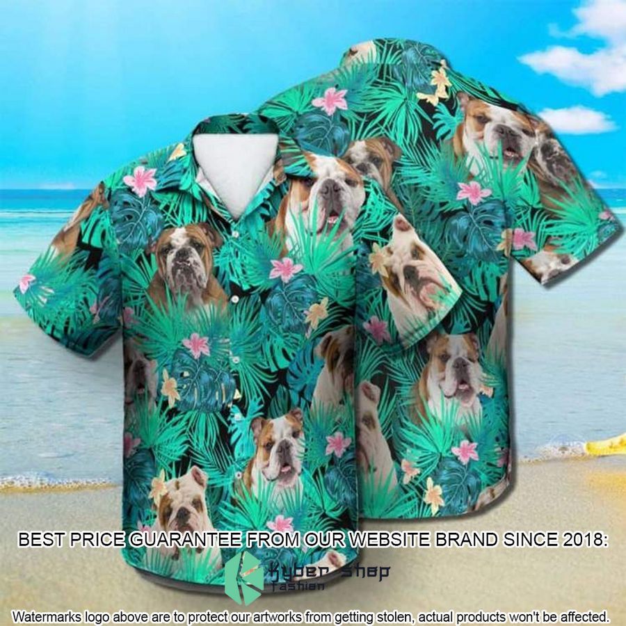 English Bulldog Summer Leaves Hawaiian Shirt