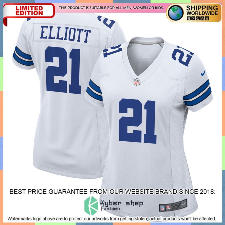 Ezekiel Elliott Dallas Cowboys Women's Team White Football Jersey