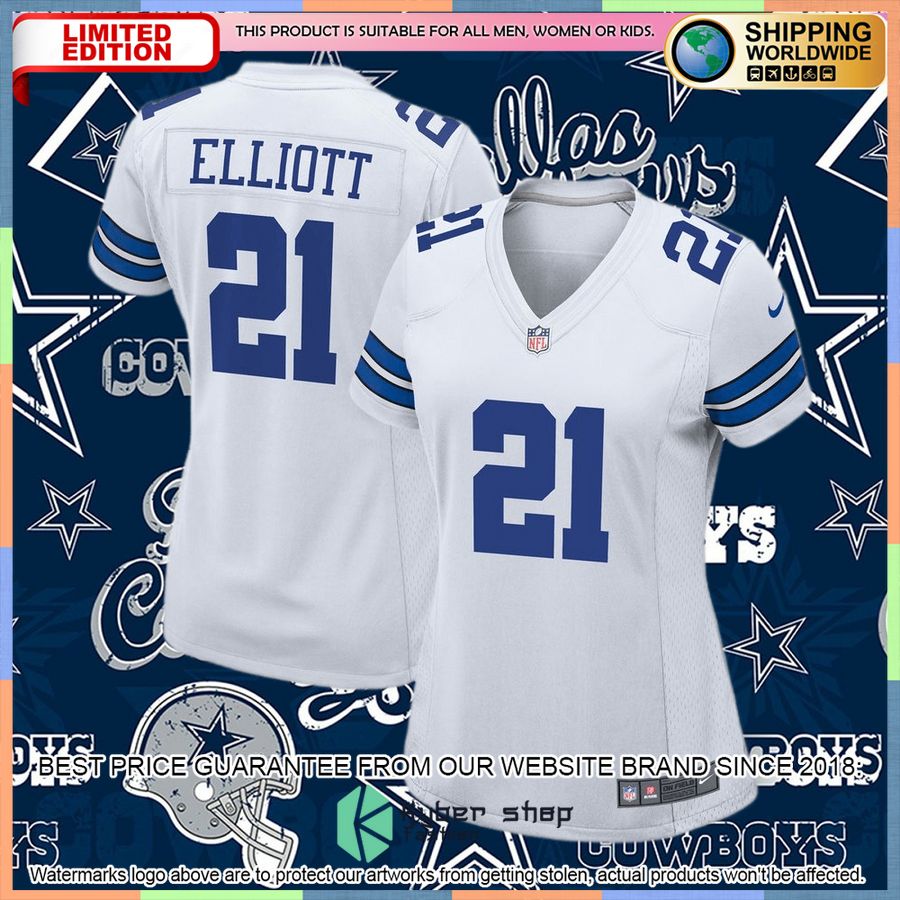 Ezekiel Elliott Dallas Cowboys Women's Team White Football Jersey 4 Ezekiel Elliott Dallas Cowboys Women's Team White Football Jersey word3