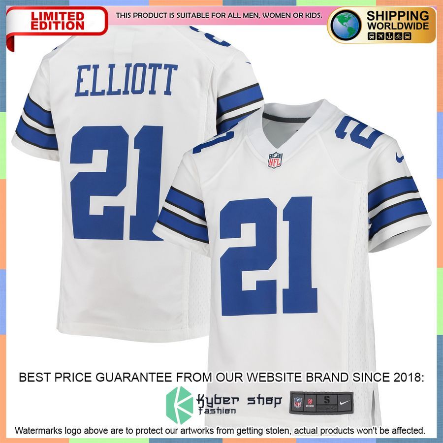 Ezekiel Elliott Dallas Cowboys Youth White Football Jersey