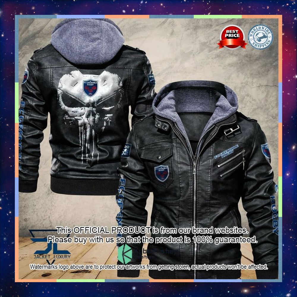 FC Grenoble Rugby Punisher Skull Leather Jacket 3 FC Grenoble Rugby Punisher Skull Leather Jacket word3
