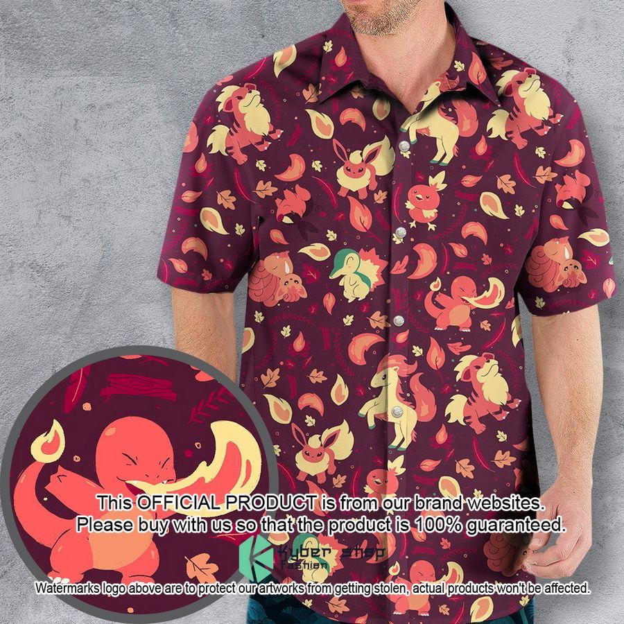 Fire Pokemon Pattern Hawaiian Shirt word2