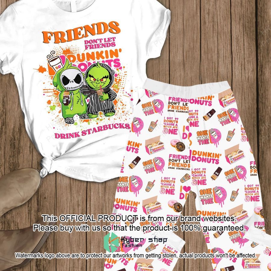 Friends Don't Lie Friend Drink Starbucks Jack Skellington and Grinch Donkin Donut Pajamas Set