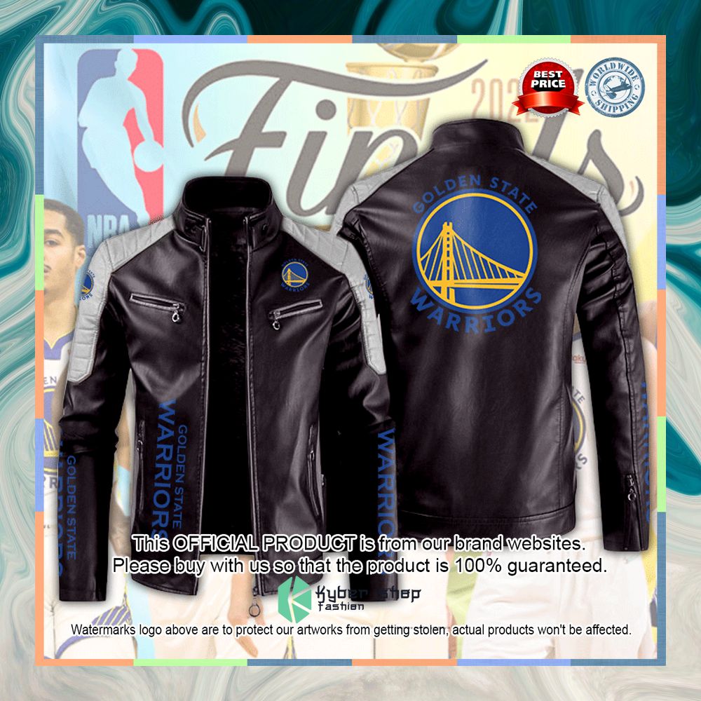 Golden State Warriors Motor Block Leather Jacket 6 Golden State Warriors Motor Block Leather Jacket word1