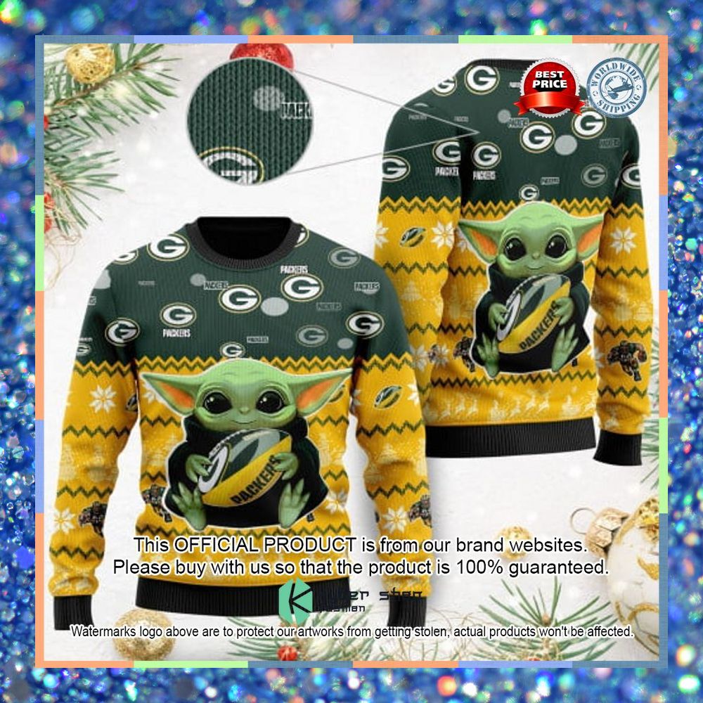 Green Bay Packers Baby Yoda Christmas Sweater 3 Green Bay Packers Baby Yoda Christmas Sweater word3