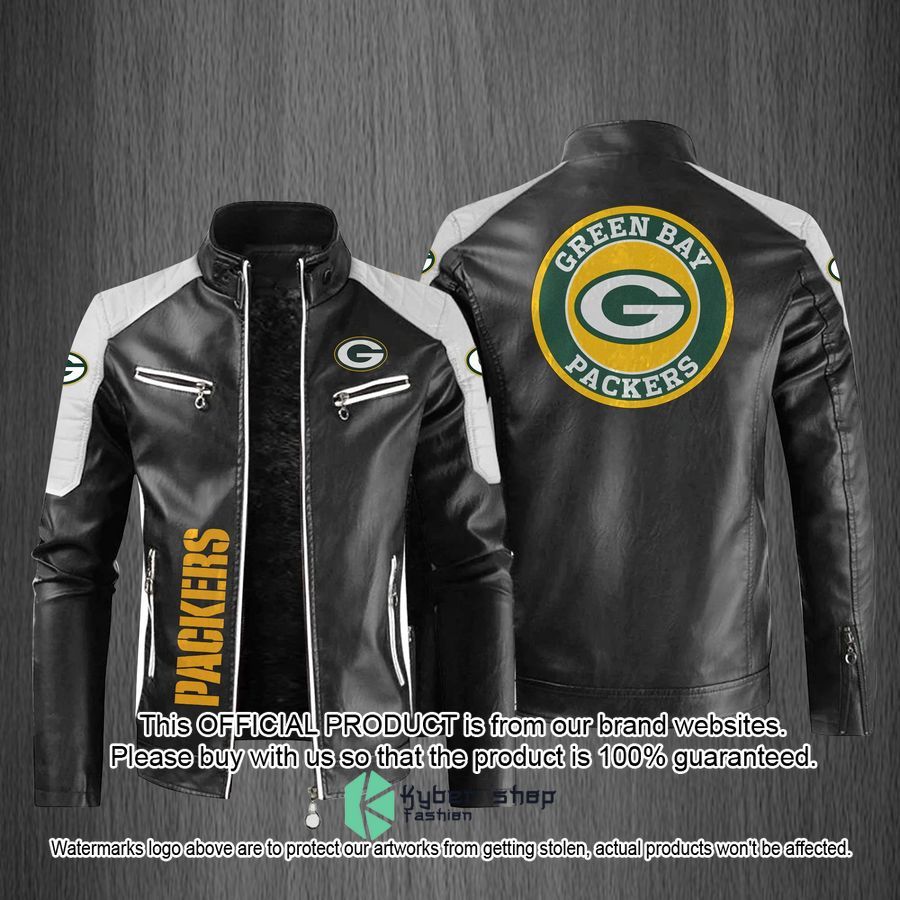 Green Bay Packers Motor Block Leather Jacket word3