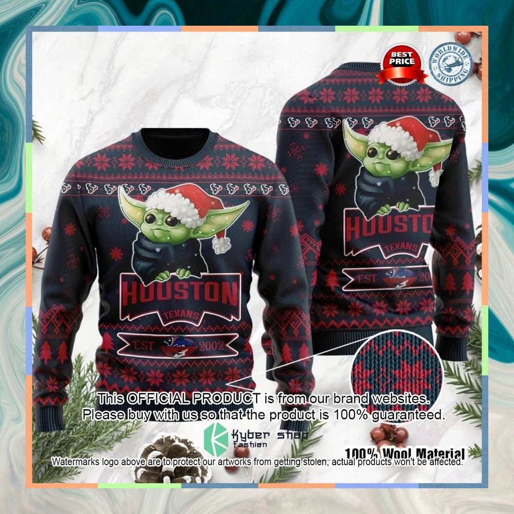 Houston Texans Baby Yoda Grogu Holiday Party Christmas Sweater 6 Houston Texans Baby Yoda Grogu Holiday Party Christmas Sweater word1