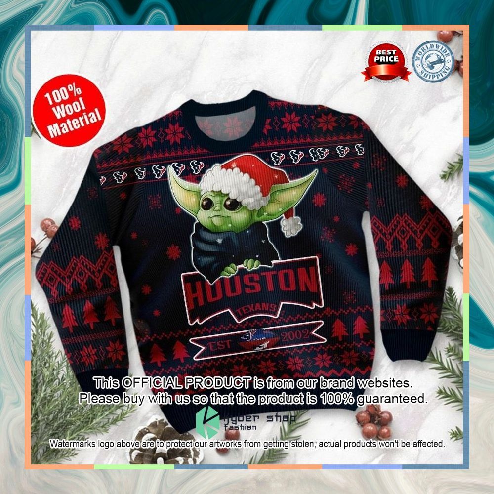 Houston Texans Baby Yoda Grogu Holiday Party Christmas Sweater 7 Houston Texans Baby Yoda Grogu Holiday Party Christmas Sweater word1