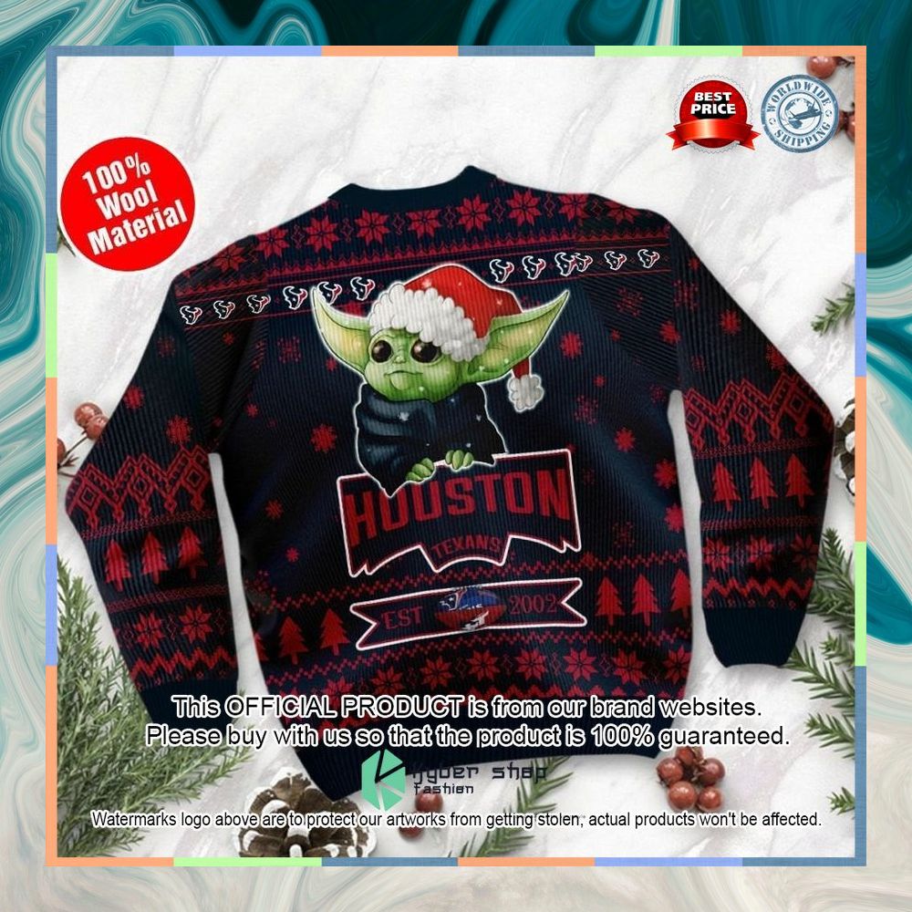 Houston Texans Baby Yoda Grogu Holiday Party Christmas Sweater 8 Houston Texans Baby Yoda Grogu Holiday Party Christmas Sweater word1