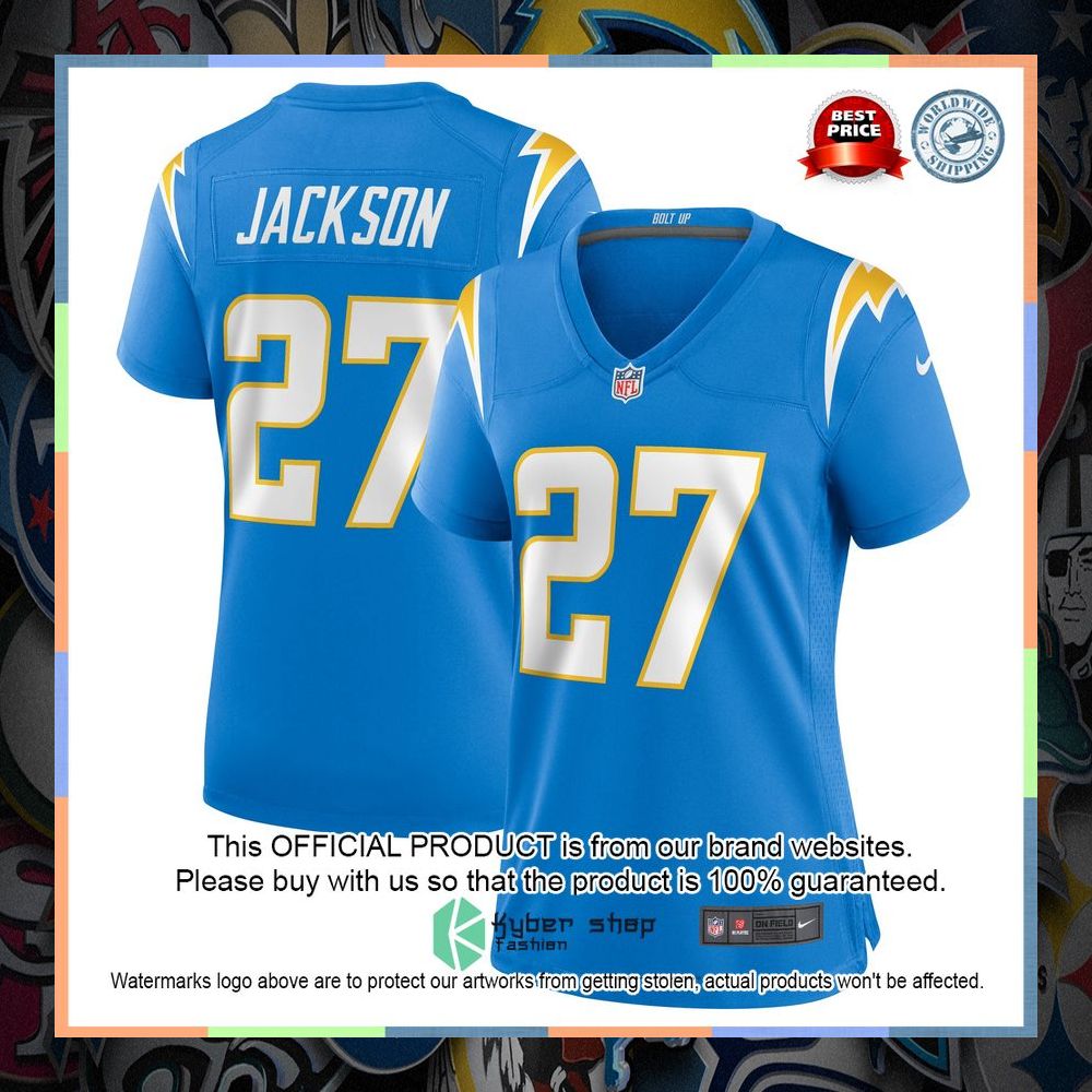 J.C. Jackson Los Angeles Chargers Women's Powder Blue Football Jersey 5 J.C. Jackson Los Angeles Chargers Women's Powder Blue Football Jersey word1