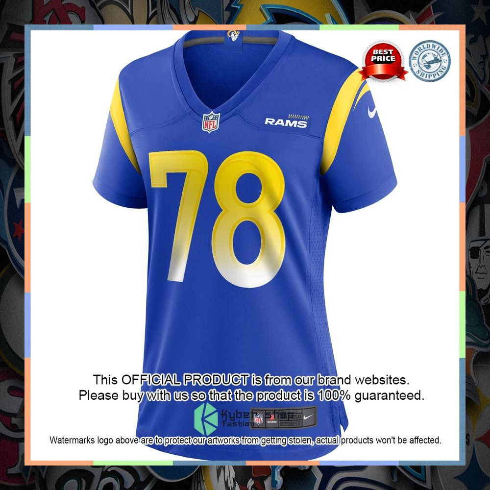 Jackie Slater Los Angeles Rams Women's Football Retired Royal Football Jersey 6 Jackie Slater Los Angeles Rams Women's Football Retired Royal Football Jersey word2