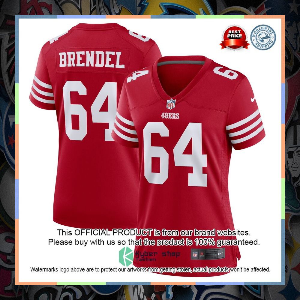 Jake Brendel San Francisco 49ers Women's Scarlet Football Jersey 8 Jake Brendel San Francisco 49ers Women's Scarlet Football Jersey word1