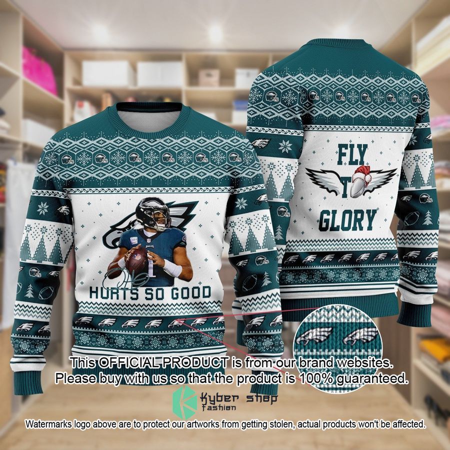 Jalen Hurts Philadelphia Eagles Hurts So Good Fly To Glory NFL Christmas Sweater