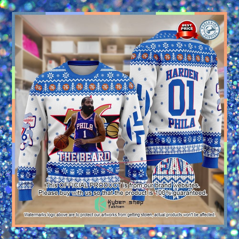 Jame Harden Philadelphia 76ers NBA Christmas Sweater 3 Jame Harden Philadelphia 76ers NBA Christmas Sweater word1