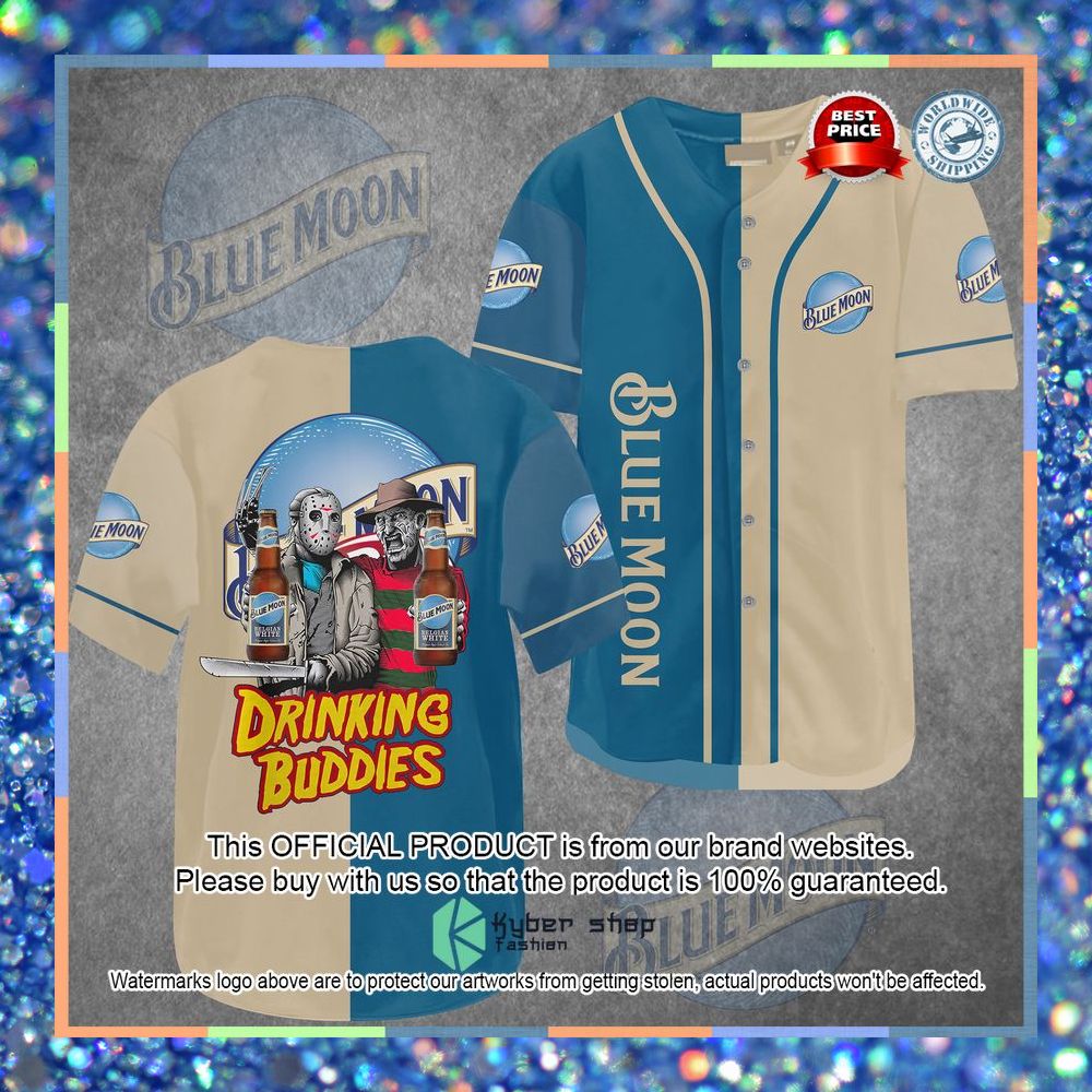 Jason Voorhees Freddy Krueger Blue Moon Drinking Buddies Baseball Jersey 3 Jason Voorhees Freddy Krueger Blue Moon Drinking Buddies Baseball Jersey word2