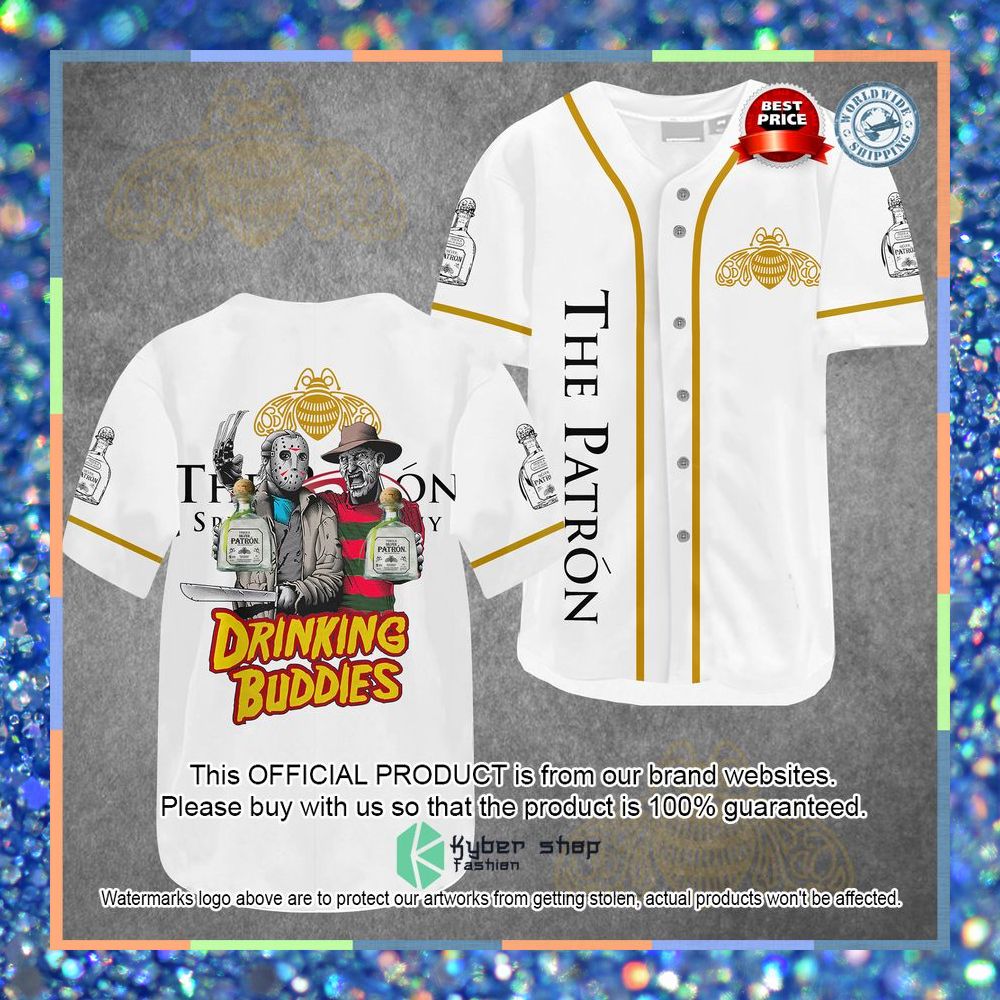 Jason Voorhees Freddy Krueger Patron Drinking Buddies Baseball Jersey 5 Jason Voorhees Freddy Krueger Patron Drinking Buddies Baseball Jersey word2
