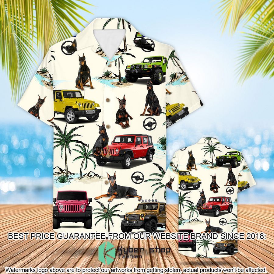 Jeep Doberman Pinscher Hawaiian Shirt