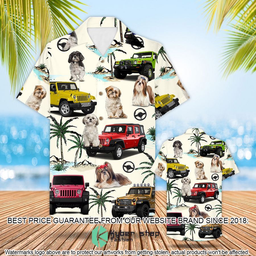 Jeep Shih Tzu Hawaiian Shirt word1