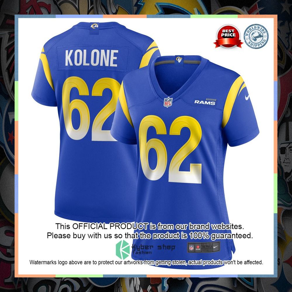 Jeremiah Kolone Los Angeles Rams Women's Team Royal Football Jersey 5 Jeremiah Kolone Los Angeles Rams Women's Team Royal Football Jersey word3