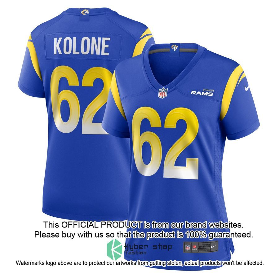 Jeremiah Kolone Los Angeles Rams Women's Team Royal Football Jersey 4 Jeremiah Kolone Los Angeles Rams Women's Team Royal Football Jersey word3