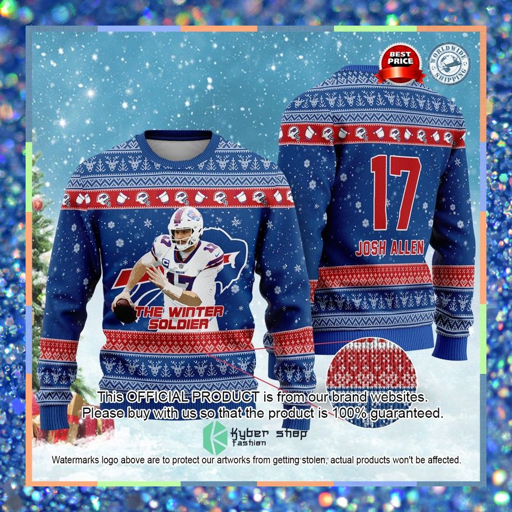 Josh Allen The Winter Soldier Buffalo Bills 17 NFL Christmas Sweater 3 Josh Allen The Winter Soldier Buffalo Bills 17 NFL Christmas Sweater word2