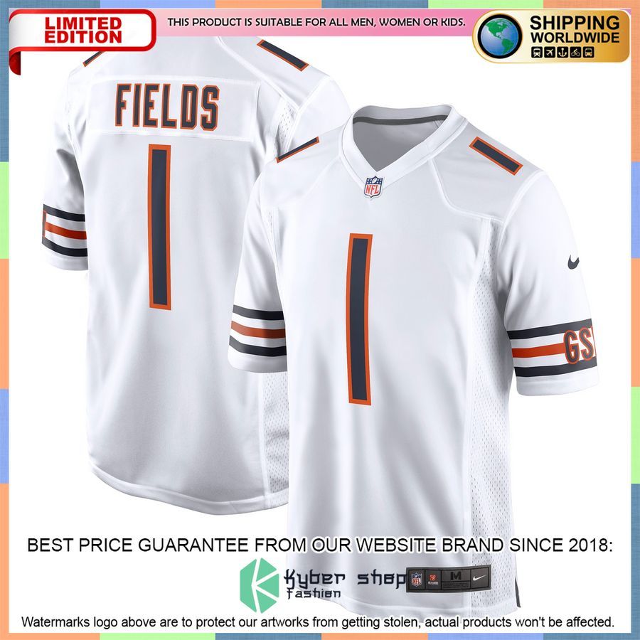 Justin Fields Chicago Bears White Football Jersey