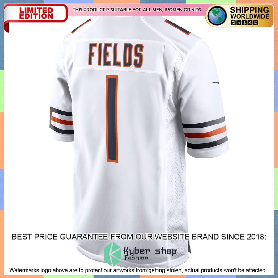 Justin Fields Chicago Bears White Football Jersey 3 Justin Fields Chicago Bears White Football Jersey word3