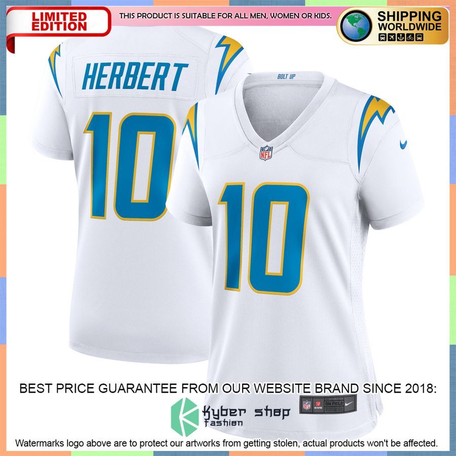 Justin Herbert Los Angeles Chargers Women's White Football Jersey