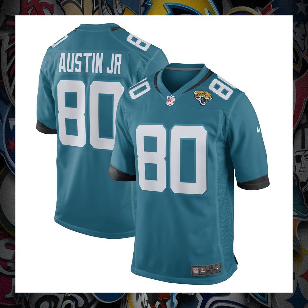 Kevin Austin Jr. Jacksonville Jaguars Teal Football Jersey 5 Kevin Austin Jr. Jacksonville Jaguars Teal Football Jersey word1