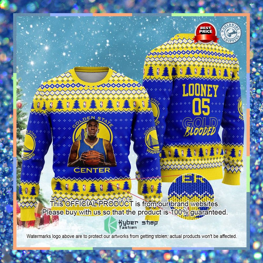 Kevon Looney Golden States Warriors Gold Blooded NBA Christmas Sweater 3 Kevon Looney Golden States Warriors Gold Blooded NBA Christmas Sweater word2