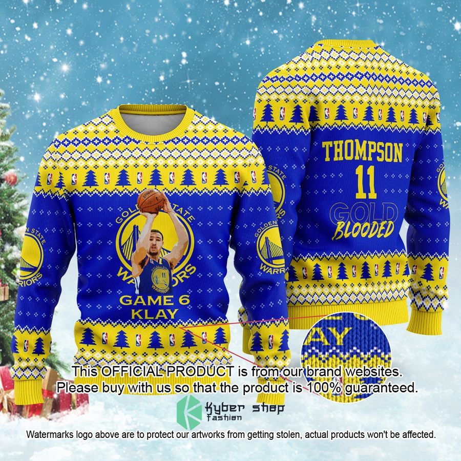 Klay Thompson Golden States Warriors Gold Blooded NBA Christmas Sweater