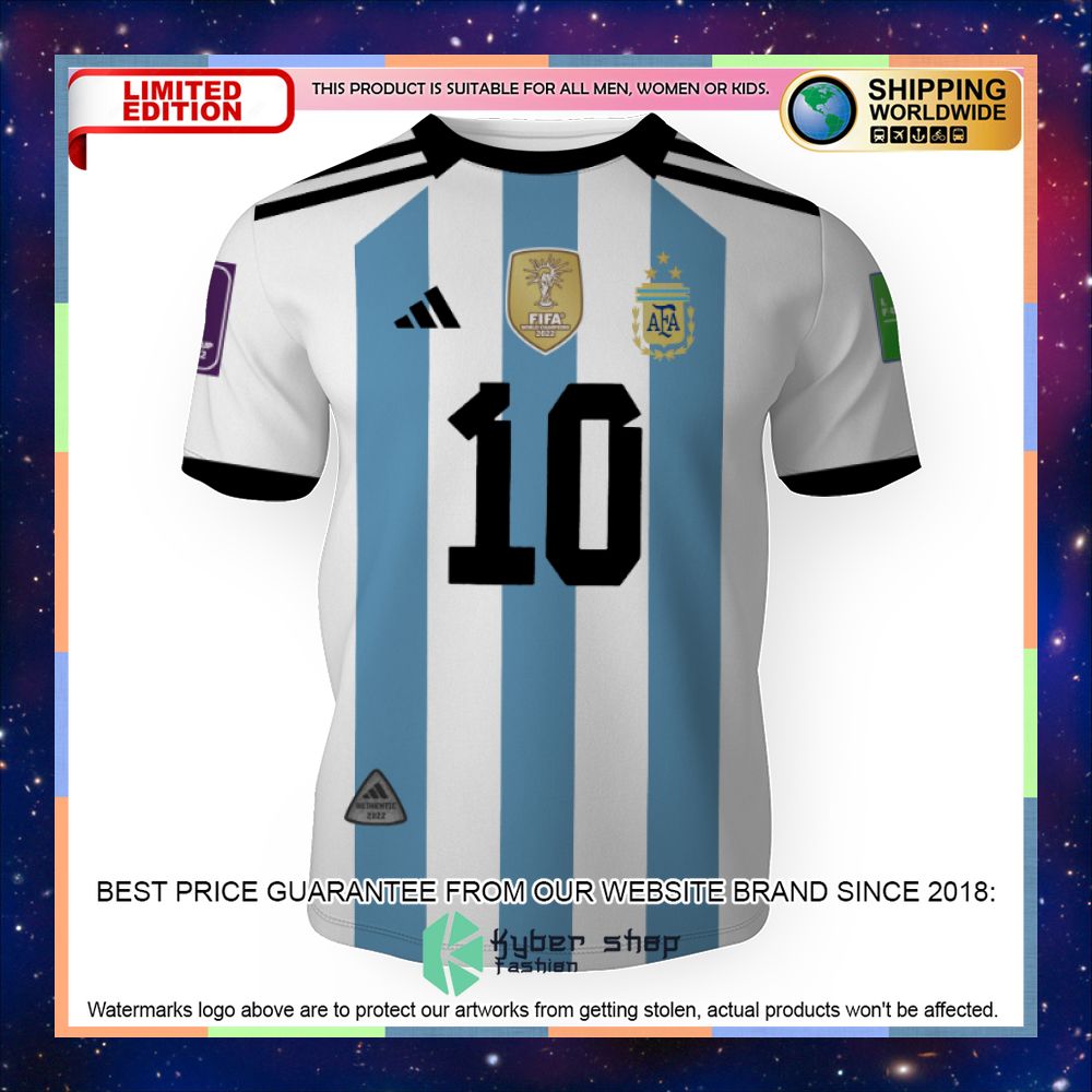 Lionel Messi Argentina Champions Three Stars 3D Shirt 5 Lionel Messi Argentina Champions Three Stars 3D Shirt word1