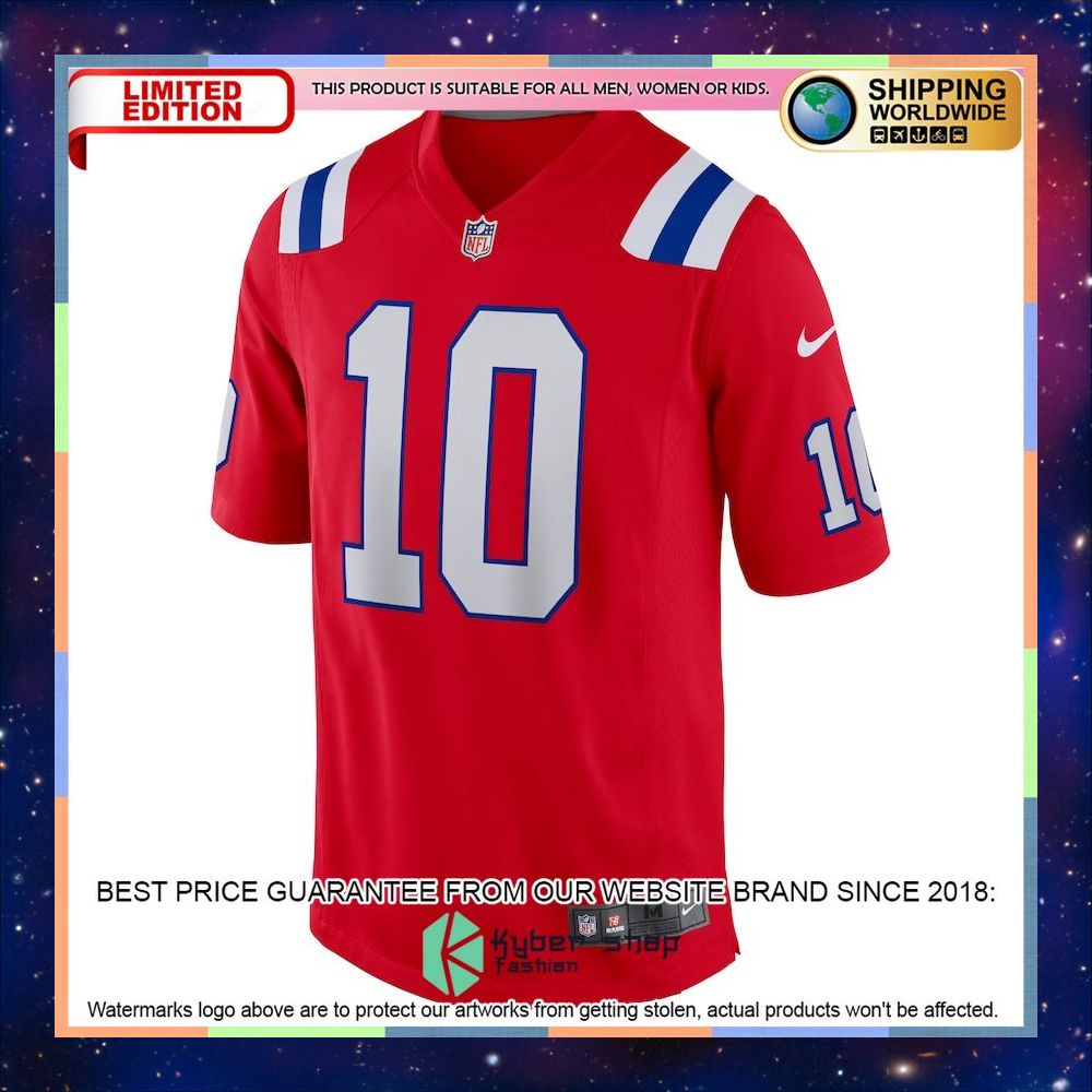 Mac Jones New England Patriots Alternate Red Football Jersey 5 Mac Jones New England Patriots Alternate Red Football Jersey word2