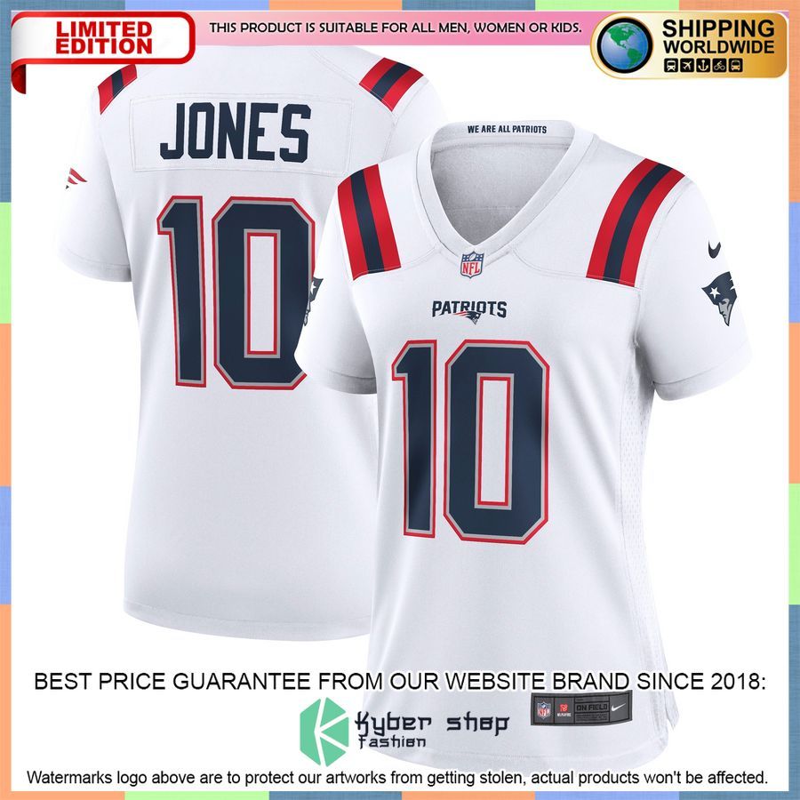 Mac Jones New England Patriots Women's White Football Jersey
