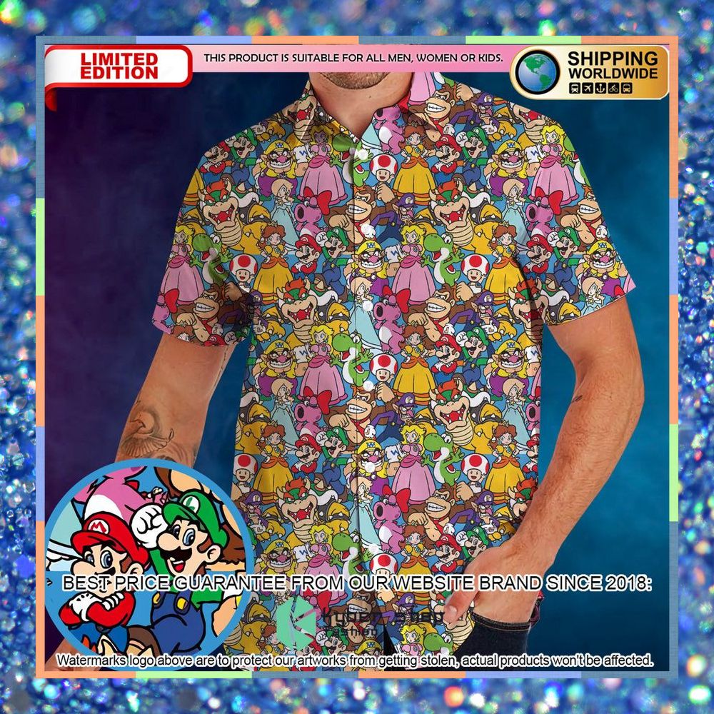 Mario Brothers Hawaiian Button Up Shirt 5 Mario Brothers Hawaiian Button Up Shirt word3