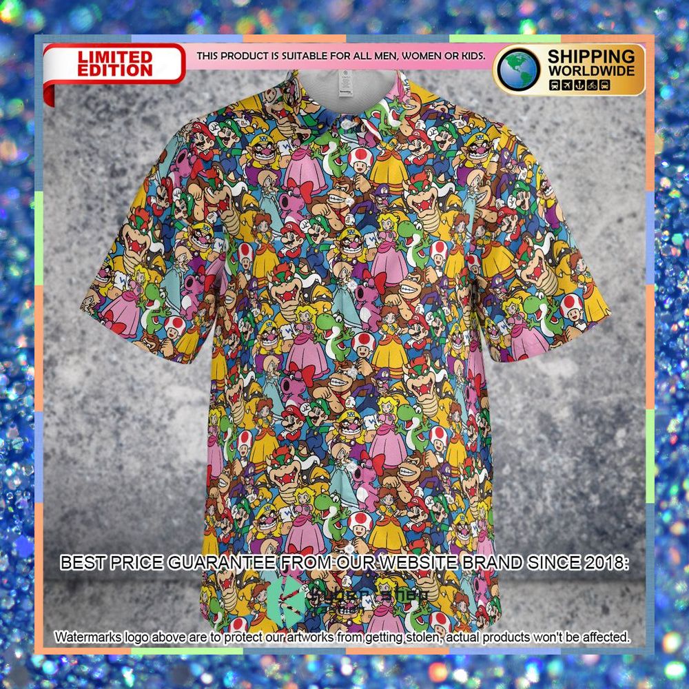 Mario Brothers Hawaiian Button Up Shirt 6 Mario Brothers Hawaiian Button Up Shirt word3