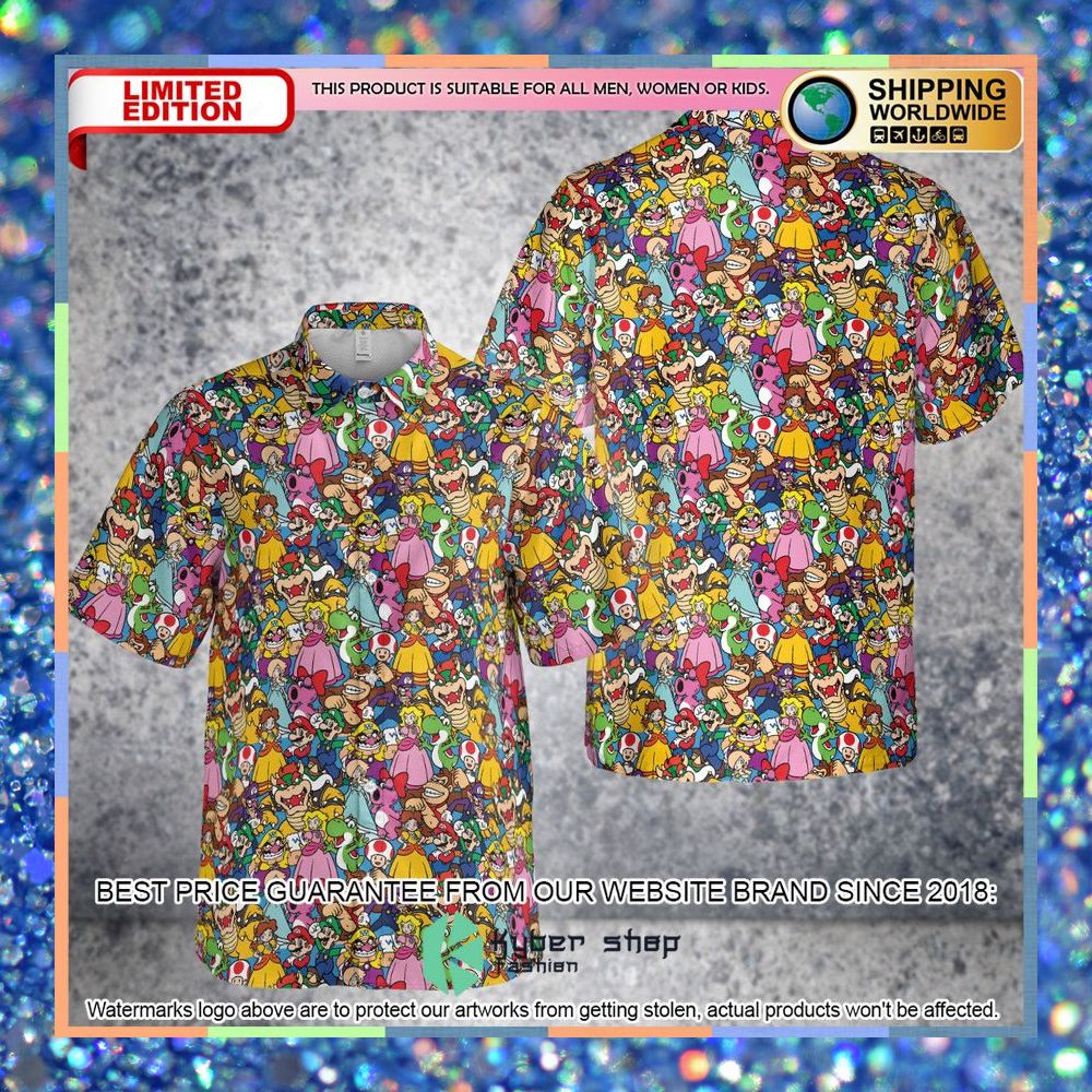 Mario Brothers Hawaiian Button Up Shirt 8 Mario Brothers Hawaiian Button Up Shirt word3