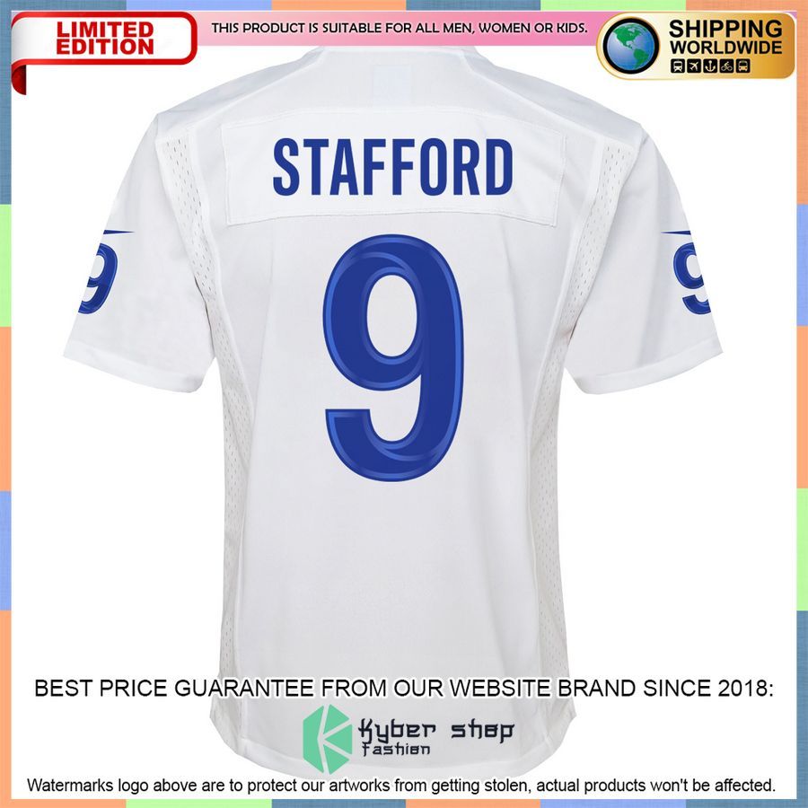 Matthew Stafford Los Angeles Rams Youth Super Bowl LVI Patch White Football Jersey 3 Matthew Stafford Los Angeles Rams Youth Super Bowl LVI Patch White Football Jersey word1