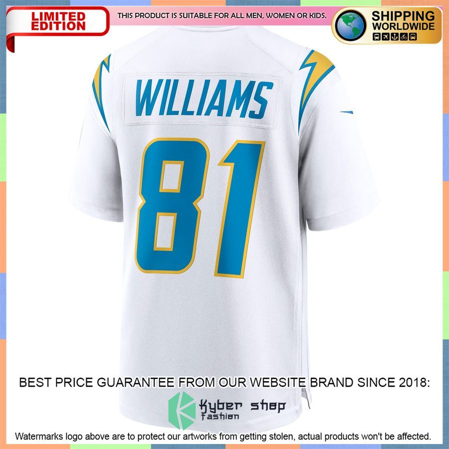 Mike Williams Los Angeles Chargers White Football Jersey 3 Mike Williams Los Angeles Chargers White Football Jersey word1